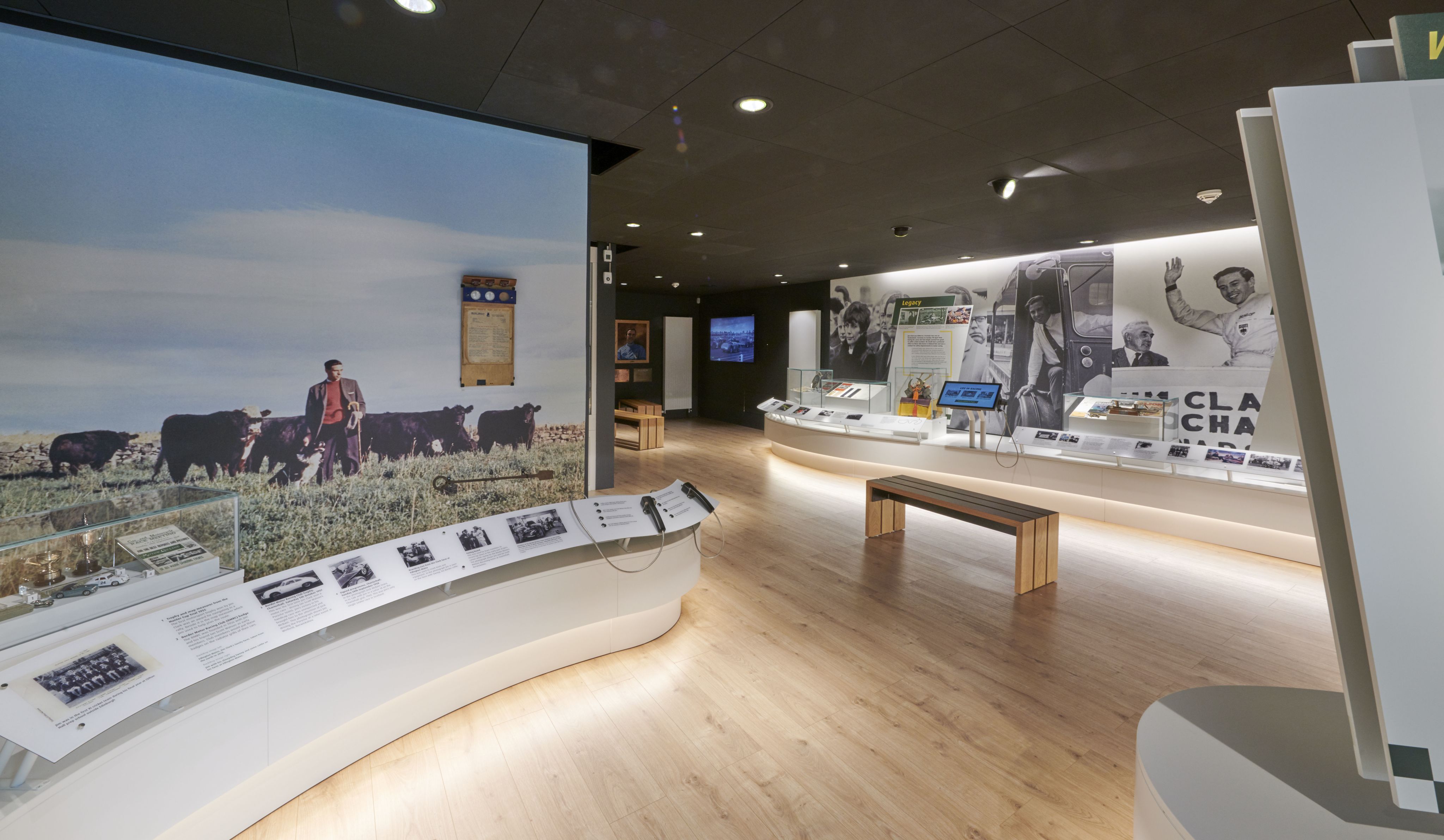 Displays and interactives at the Jim Clark Motorsport Museum.